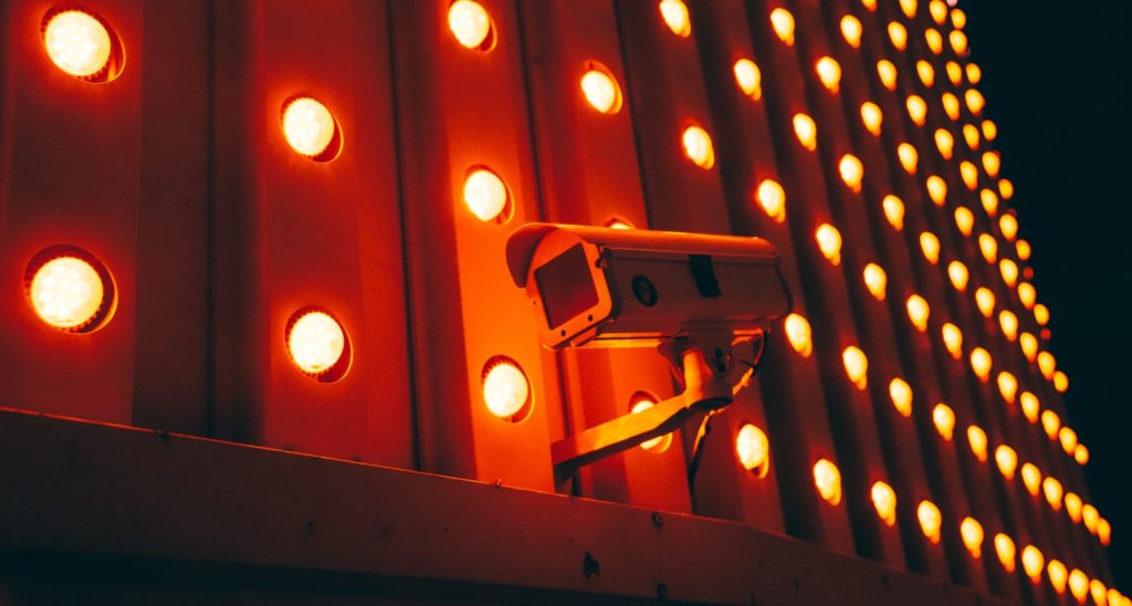 Security Camera On A Lighted Wall
