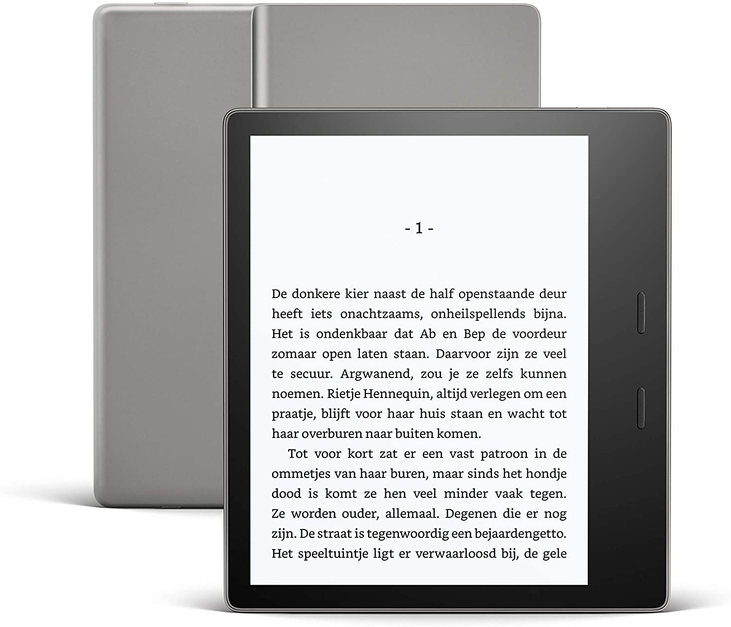 Voorkant en achterkant van de Kindle Oasis e-reader