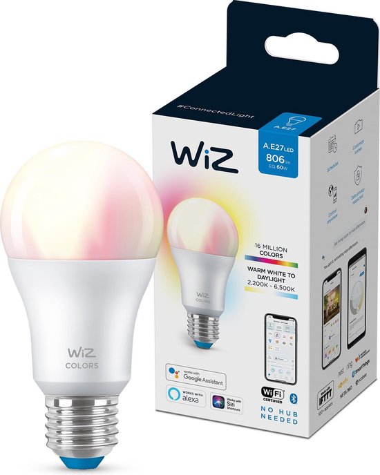 WiZ Lamp Slimme LED Verlichting - Gekleurd en Wit Licht - E27 - 60W - Mat - Wi-Fi