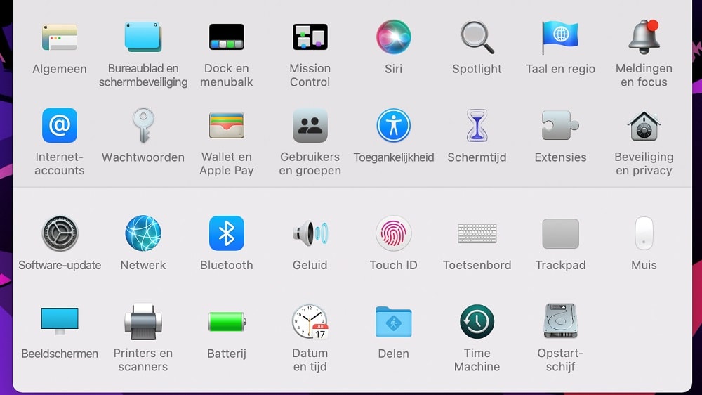Systeemvoorkeuren scherm op een Macbook