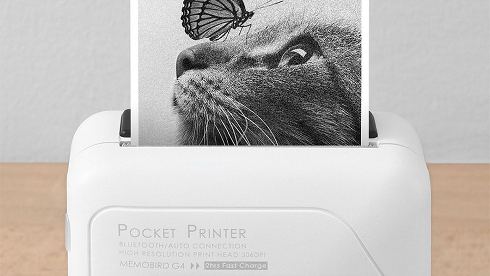 pocket printer met een foto van een kat