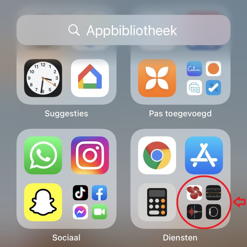 Scherm van appbibliotheek van een Apple apparaat