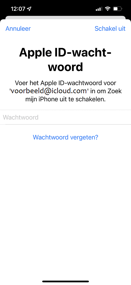 Apple ID-wachtwoord-verificatie voor het uitzetten van zoek mijn iPhone