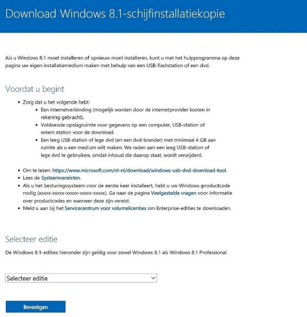 Stappen voor het downloaden van het Windows 8.1 hulpprogramma op de support-site van Windows