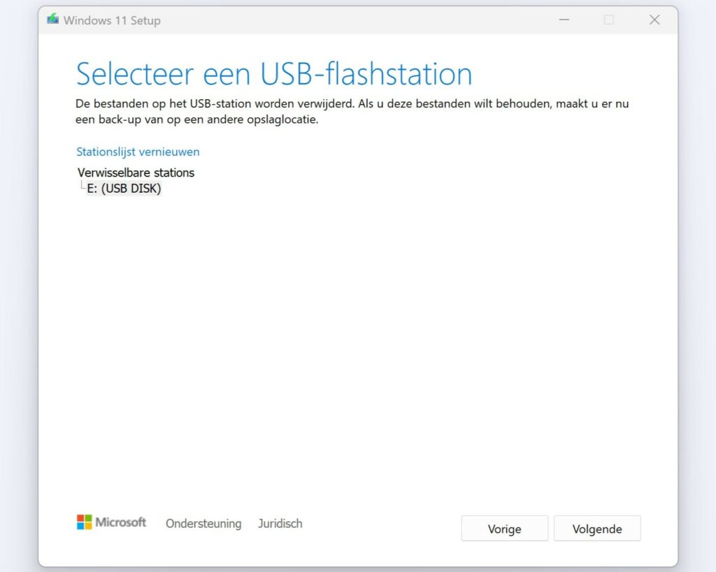USB-flashstation selecteren in het Windows hulpprogramma