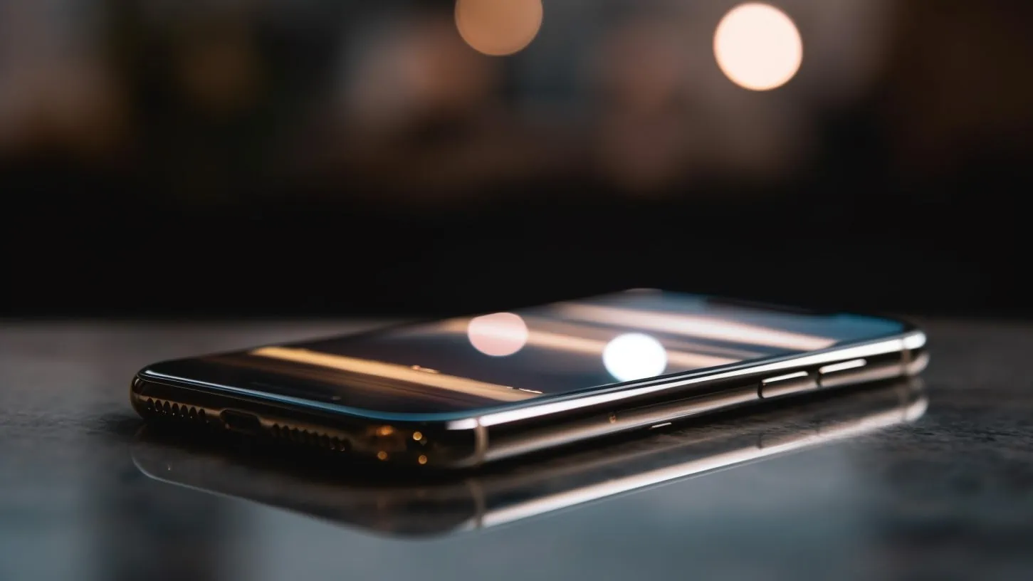 Close-up van een iPhone liggend op een donkere ondergrond