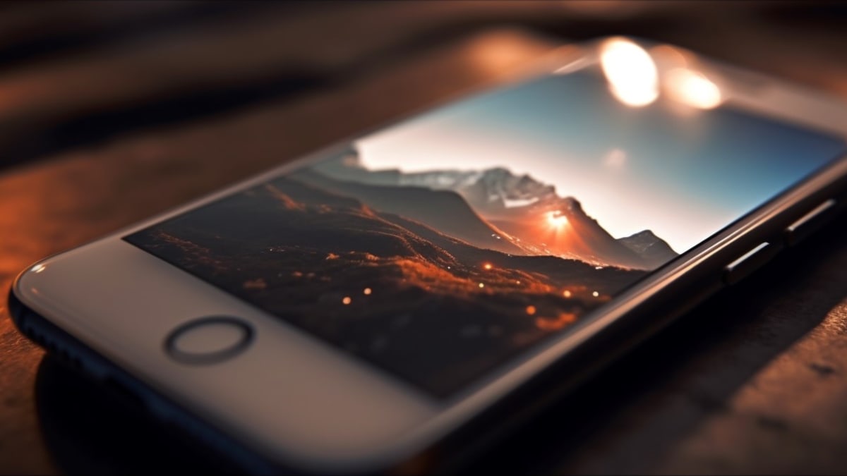 Close-up van een witte iPhone op een houten ondergrond