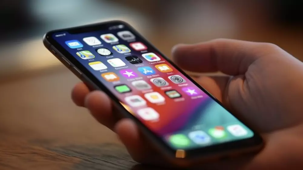 persoon heeft iPhone in hand en scrolt door apps