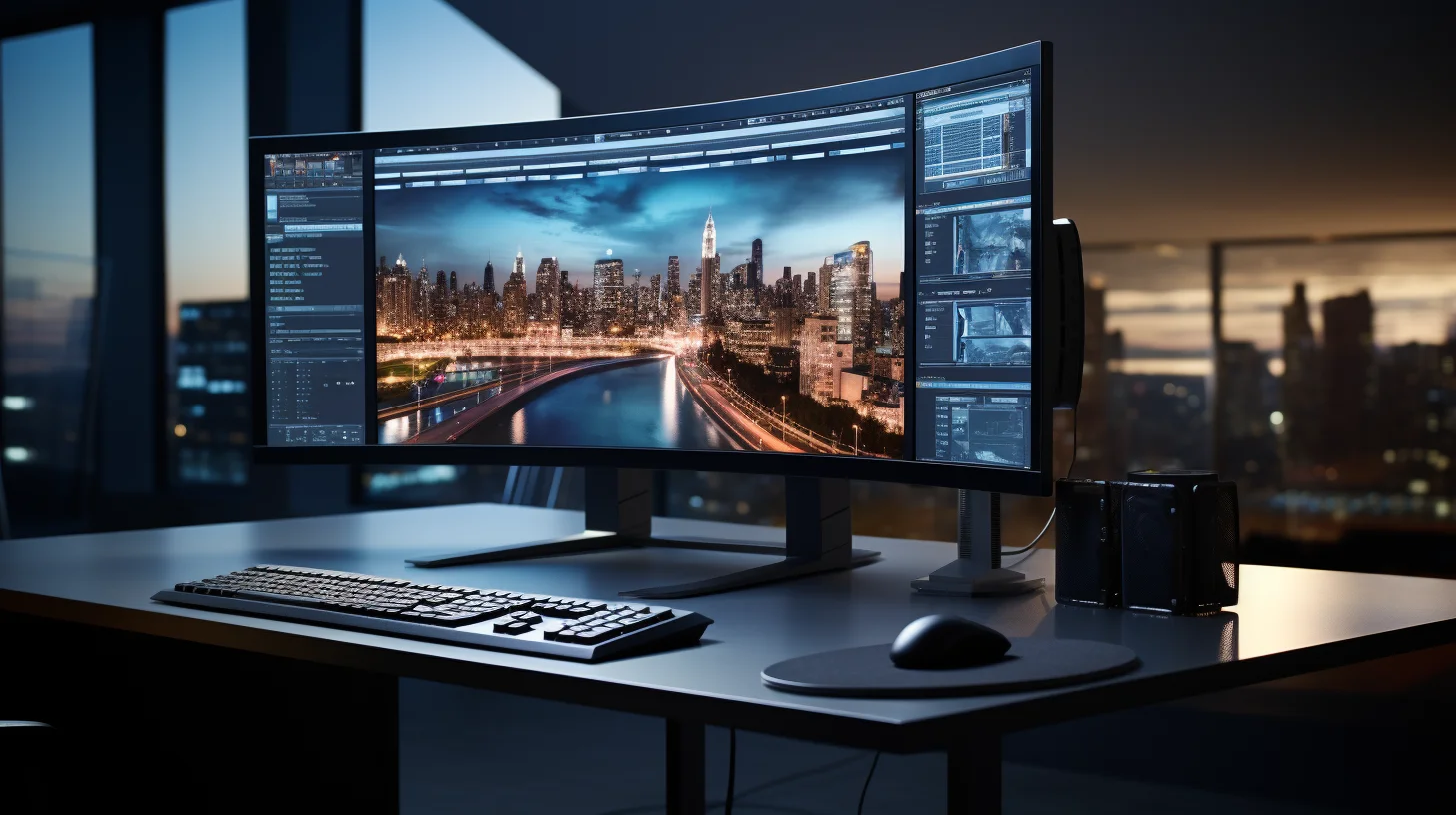 Curved monitor met een helder beeld op een bureau